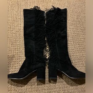 Women’s FRYE Over the Knee Suede Leather Fringe Black Block Heel Boots size 8.5